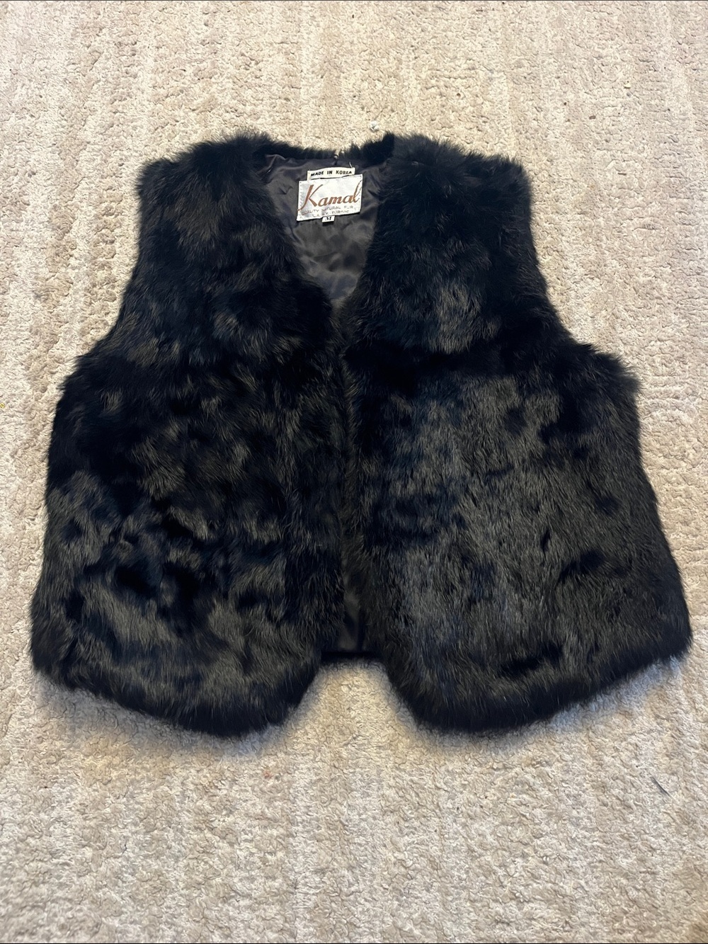 Kamal Black 100% Real Fur Vest Medium